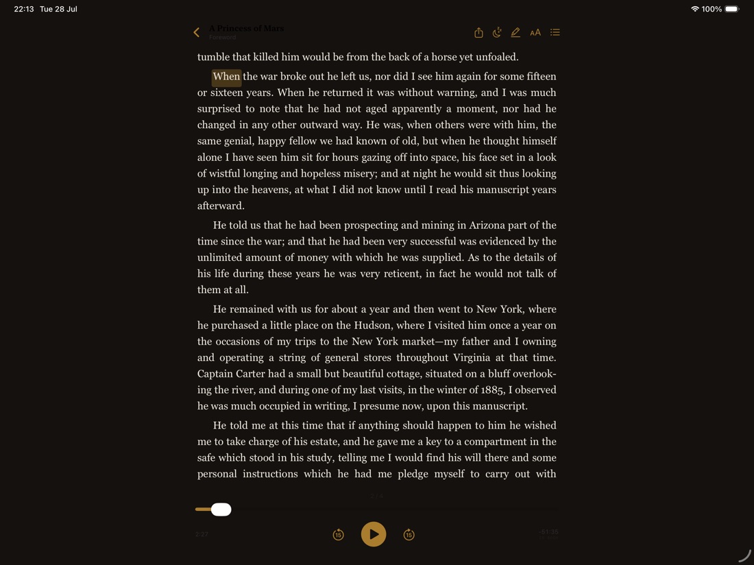 Witbound reading on an iPad in landscape